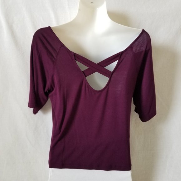 American Dream Short Sleeve Rayon Spandex Top w/Criss-Cross Straps-Medium - Picture 4 of 7